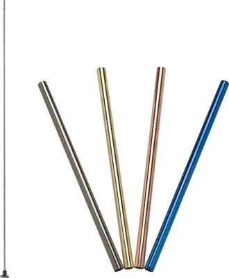 Produktbild von Lurch 240990 Edelstahl Trinkhalme gerade, 18 cm Länge, 4 er Set mit Reinigungsbürste