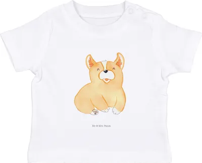 Produktbild von Mr. & Mrs. Panda  T-Shirt Corgie 6. - 12. Monat - Weiß - Geschenk, Bellen, Sprüche, Spruch, Kinder Top, Hund, Süß, Baby, Shirt, Babyshirt