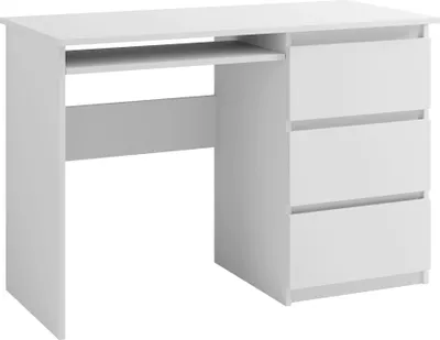 Produktbild von Furniture24 Schreibtisch Cosmo Co9 Computertisch Arbeitstisch Mit 3 Schubkästen Und Tastaturablage Weiß Matt