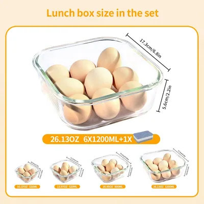 Productafbeelding van Voorraadcontainers van borosilicaatglas - Vershoudbakken met deksel - 6 stuks van 1.200 ml - Luchtdicht - Vrij van BPA - Stapelbaar