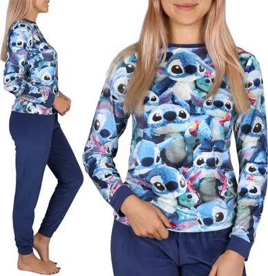 Obrázok produktu pre DISNEY Stitch DVOJDELNÉ dámske pyžamo, TEPLÉ FLISOVÉ pyžamo s dlhými rukávmi M