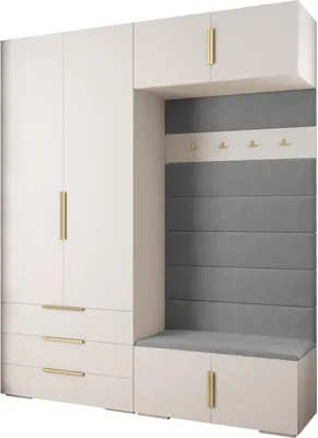 Produktbild von MEBLE KRYSPOL Inova 1 Möbelset Garderobe, 236,7x200x47cm - Weiß, Manila 16, Gold