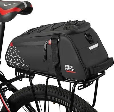 Image de 8L Sacoche de porte-bagages étanche pour vélo - Bande réfléchissante - Plusieurs compartiments - Poignée et bandoulière - Noir