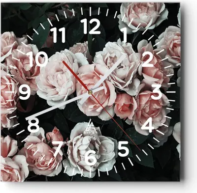 Produktbild von Wanduhr - Quadrat - Glasuhr - Rosen Blumen Blätter - 40x40cm - Schleichendes Uhrwerk - Lautlos - zum Aufhängen bereit - Dekoration Modern - Wanddekoration aus Glas - C4AC40x40-4760