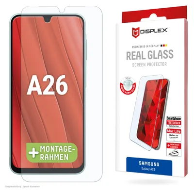 Produktbild von Displex Panzerglas (10H, 2D) für Samsung Galaxy A26, Eco-Montagerahmen, kratzer-resistent, Samsung, Galaxy A26, Trockene Anwendung, Schmutzabweisend, Schlagfest, Kratzresistent, Transparent, 1 Stück(e)