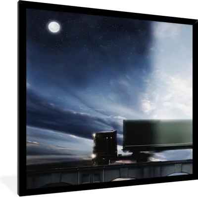 Produktbild von MuchoWow® Gerahmtes Poster Lastwagen - Nacht - Mond 40x40 cm - Poster mit Schwarzem Bilderrahmen Wandposter Rahmen Foto Bilder - Mit Rahmen - Wanddekoration Schlafzimmer