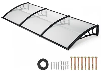 Zdjęcie produktu dla Ikodm, daszczyk nad drzwi wejściowe z rynną, 300 x 100 cm, poliwęglan, czarny/przezroczysty
