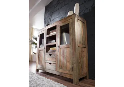 Produktbild von MASSIVMOEBEL24 Highboard Sheesham 140x40x120  grau geölt NATURE GREY #63