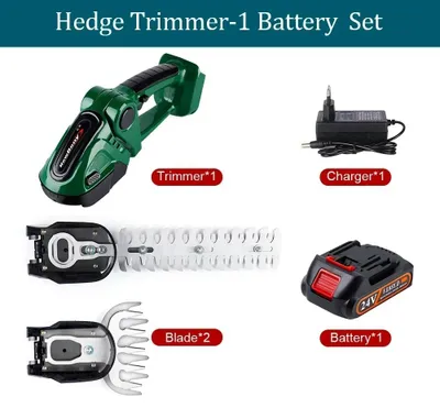 Image de Taille-haie et cisaille à gazon 2-en-1 - Coupe-bordures sans fil pour le jardin - 18V - 1 batterie incluse - 20000 tr/min - Double lame - Vert