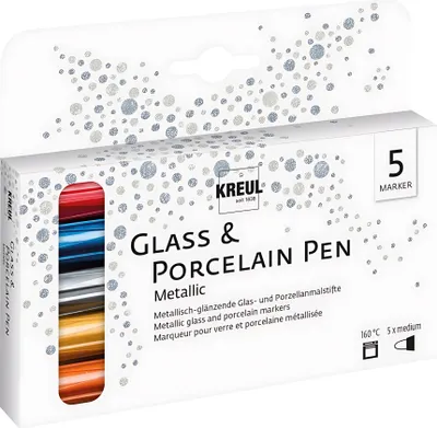 Produktbild von KREUL 16430, Kupfer, Gold, Metallicblau, Metallic rot, Silber, Mehrfarbig, Red-Metallic, Blue-Metallic, Copper, Silver, Gold, Rundspitze, Glas, Porzellan, Karton mit Aufhänger