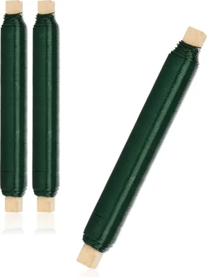 Produktbild von com-four® 3x Blumenwickeldraht-Set, Bindedraht in grün auf Holzstab gewickelt, Stärke 0,65 mm, 300 g