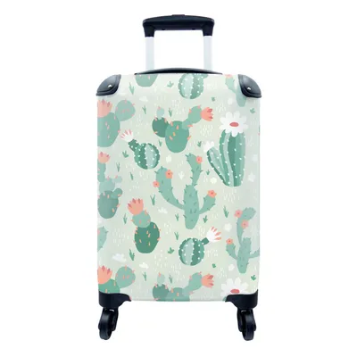 Produktbild von MuchoWow® Koffer Handgepäck Trolley Rollkoffer Kleine Reisekoffer mit 4 Rollen - Kaktus - Muster - Blume - Cabin Size < 55x40x23 cm & 55x40x20 cm - Fotokoffer - Kabinenkoffer - Boardgepäck - Reise-Box - Reisekoffer - Reisegepäck - Koffer mit Bild - Trolley für Kinder