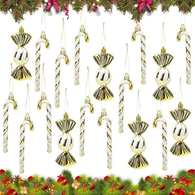 Image de Décorations "Zuckerstangen", 18 pièces, ornements de Noël, couleur or, pendentifs, 13,5 cm