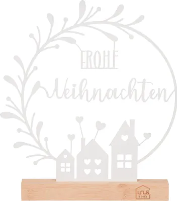 Produktbild von UNUS Deko Aufsteller "Frohe Weihnachten" mit Blumenbogen und Häusern weiß