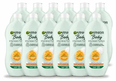 Immagine prodotto di 12 confezioni di crema corpo Garnier Intensive 7 Days, con estratto di mango e probiotici, 400 ml - Confezione  - 12 pezzi