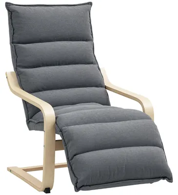 Immagine prodotto di HOMCOM Poltrona Relax in Legno con Rivestimento in Velluto e Poggiapiedi Regolabile, Grigio Scuro