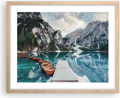 Produktbild von Gerahmtes Poster - Rahmen in heller Eiche - Boote Berge Hafen - 50x40 cm - Wand Bild - Wanddeko - Wandbilder - Kunstposter - Wandposter - Bilderrahmen - Bilder - Kunstdruck - P2NAA50x40-5068