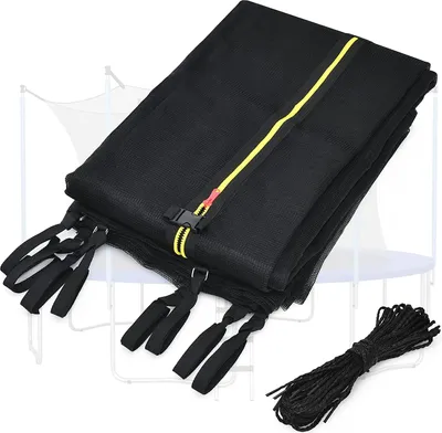 Produktbild von GOPLUS Φ366cm Trampolin Sicherheitsnetz Innennetz für 8 Stangen, mit 8 Seile,  PE, 180cm Höhe, Doppelt zu Öffnender Reißverschluss, Schutzklammern