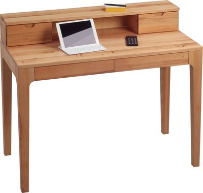 HomeTrends4You Schreibtisch "Oskar" in Kernbuche mit 2 Schubladen, 105x76/96x55cm