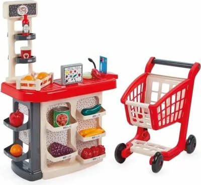Carrello Della Spesa Giocattolo Per Bambini Con 98 Pezzi Di Cibo, Borsa, Gioco Di Ruolo, 3+ Anni