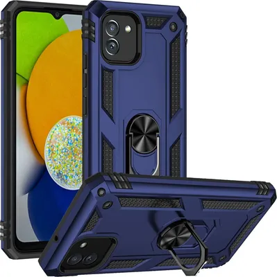 Produktbild von Conie Outdoor Schutzhülle für Samsung Galaxy A03 Tasche Silikon Hard Case Cover Hülle mit Halter Ständer in Blau