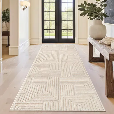 Productafbeelding van Tapijtloper 80 x 200 cm | crème, modern, wasbaar en antislip