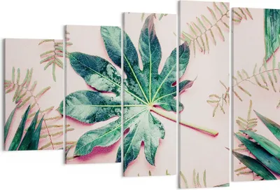 Produktbild von Bild auf Leinwand - Leinwandbild - 5 Teile - Blatt Tropisch Palme - 150x100cm - Wand Bild - Wanddeko - Wandbilder - Leinwanddruck - Bilder - Wanddekoration - Leinwand bilder - EG150x100-4314