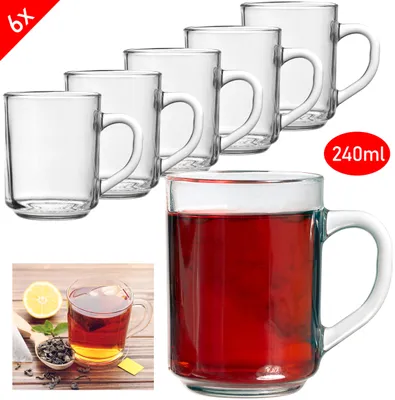 Produktbild von 6x Kaffeegläser 240ml mit Henkel Teegläser Latte Macchiato Kaffee Gläser Glas