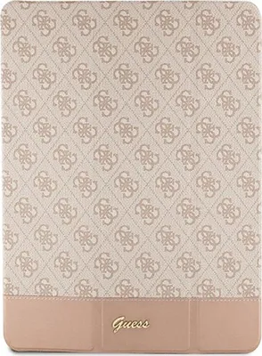 A flat lay of a tablet case with a repeating pattern and a brand logo.