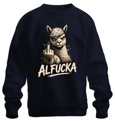 Produktbild von ALFUCKA Alpaka Mittelfinger Stinkefinger Statement Sarkasmus Sweatshirt Pullover, Navy, XL