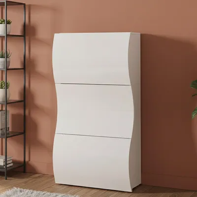 Immagine prodotto di Dmora Scarpiera Borea 27x71x122h cm Bianco Bianco Lucido, 18 Paia 3 Ante Italy