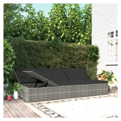Produktbild von 2-in-1 Sonnenliege/Sofa mit Auflagen aus Poly Rattan in Dunkelgrau 200x121x31/41/53/62 cm Gartenmöbel