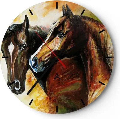 Produktbild von Wanduhr - Rund - Glasuhr - Pferd Natur Tier - 40x40cm - Schleichendes Uhrwerk - Lautlos - zum Aufhängen bereit - Dekoration Modern - Wanddekoration aus Glas - C3AR40x40-3482