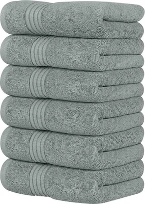 Obrázek produktu pro Sada ručníků Unyqoos® – 6 kusů, rozměr 41 x 71 cm, 100% vysoce kvalitní, česaná bavlna, savá a měkká, šedá barva, vhodná pro každodenní použití