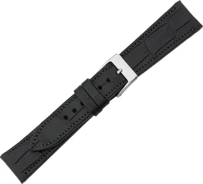 Produktbild von Minott > Uhrenarmband schwarz Kalbsleder > Verlauf Krokoprägung, Stegbreite:22mm, Schließe:Silbern