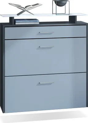 Produktbild von Vladon Schuhschrank Malea, Anthrazit matt/Denim matt inkl. LED - hängender Schuhkipper für 16 Paar Schuhe (89 x 96 x 23 cm)