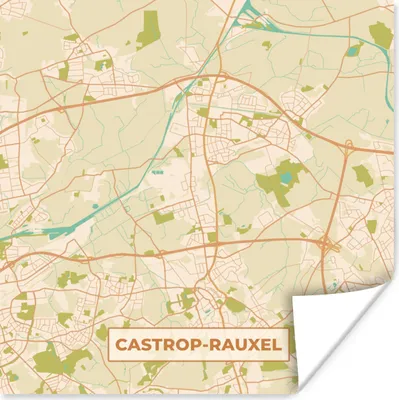 Produktbild von MuchoWow® Poster Castrop-Rauxel - Karte - Stadtplan - Vintage 50x50 cm - Wohnzimmerdekoration