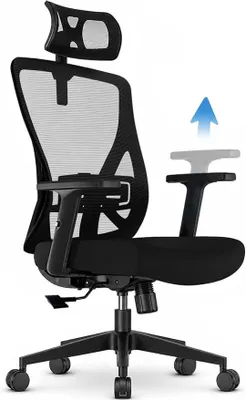 Obrázok produktu pre Ergonomická kancelárska stolička, stolička k písaciemu stolu s opierkou hlavy, bedrovou opierkou a výškovo nastaviteľnými podrúčkami, otočná stolička s funkciou naklápania v rozsahu 90°–130°, sieťová stolička s nosnosťou do 150 kg, vhodná do domáccej kancelárie, čierna