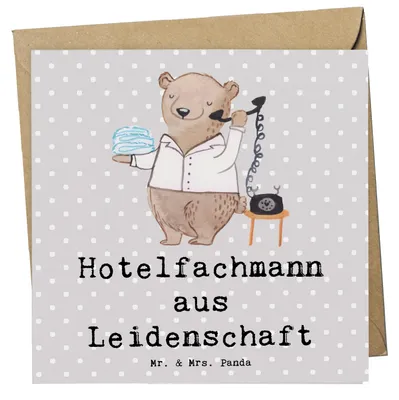 Produktbild von Mr. & Mrs. Panda Grußkarte Hotelfachmann Leidenschaft - Grau Pastell - Geschenk, Hotelkaufmann, faltkarte, Lustig, Glückwunschkarte, Spruch, Klappkarte, anlasskarte