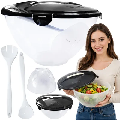 Immagine prodotto di Insalatiera grande nera con coperchio in plastica per mescolare, 5 l