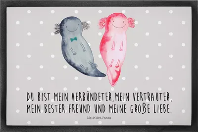 Produktbild von Mr. & Mrs. Panda Schmutzmatte Axolotl Freundin 40 x 60 cm - Grau Pastell - Geschenk, Schmutzfangmatte, Liebe, fußmatte, Schuhabstreifer, Gummimatte, Valentinstag