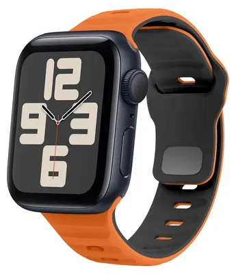 Produktbild von Für Apple Watch SE 2023 44mm Silikon Design Wellenstruktur Armband Orange / Schwarz