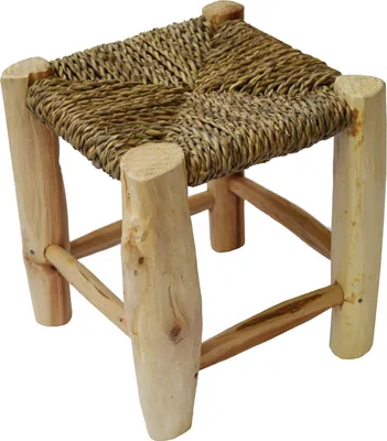 Produktbild von Scandi Stil Holzhocker Hocker Fußhocker mit geflochtenen Palmenblättern 20x20 cm