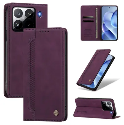 Obrázek produktu pro Pouzdro pro Xiaomi 15 Pro,Polyuretankožené peněženkové flipové pouzdro s přihrádkami na karty a stojánkem Fialová