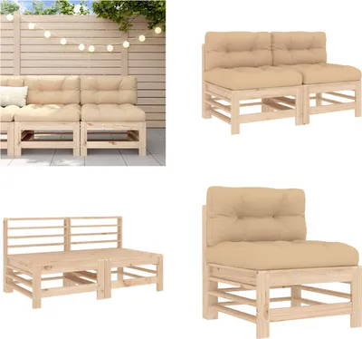 Produktbild von vidaXL Mittelsofas mit Kissen 2 Stk. Massivholz Kiefer - Mittelsofa - Mittelsofas - Gartensofa - Outdoor Sofa