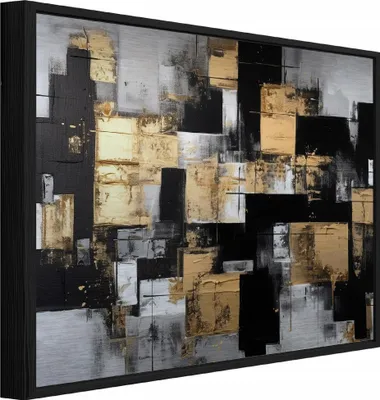 Produktbild von Bilder mit Rahmen Abstrakt Modern Geometrisch - 120x80 cm - Wandbilder Wohnzimmer Schlafzimmer - Metallbild Bilder mit Rahmen Schwarz - ADS16385S5