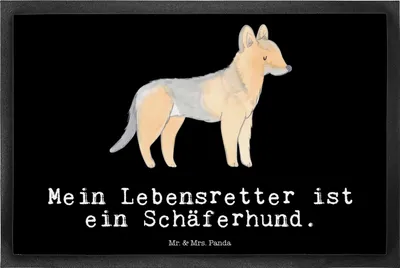 Produktbild von Mr. & Mrs. Panda Fußmatte Schäferhund Lebensretter 40 x 60 cm - Schwarz - Geschenk, Gummimatte, Fußabstreifer, Bodenvorleger, Schmutzmatte, Türmatte