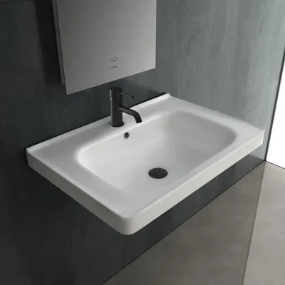Produktbild von Alpenberger Waschbecken 65 cm Breit | Gäste WC & Badezimmer | Waschtisch Eckig | Hängewaschbecken Wandmontage | Handwaschbecken mit Nano | Bathroom Sink für Moderne Waschplätze
