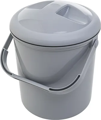 A gray bucket with a lid and handle, shown from a slightly elevated angle against a white background.