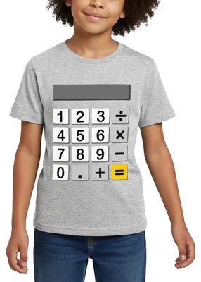 Produktbild von Spreadshirt Taschenrechner Kostüm Für Fasching & Karneval Kinder T-Shirt, 98/104 (3-4 Jahre), Grau meliert